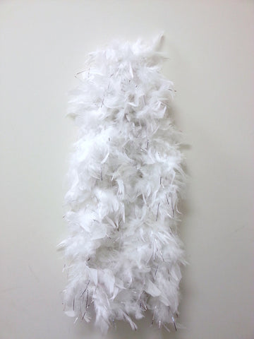 White Plush Feather Boa with Tinsel - FeatherBoaShop.com